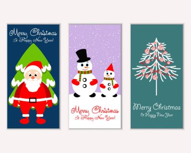 mutlu Noeller ve mutlu yeni yıl tebrik kartları vektör çizim