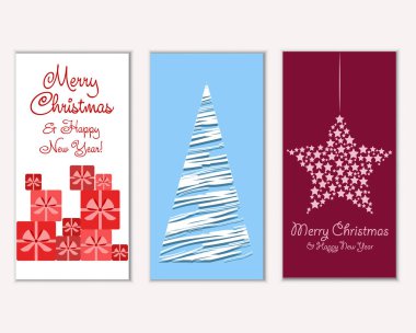 Mutlu Noeller ve mutlu yeni yıl tebrik kartları. Vektör çizim   