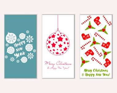 Mutlu Noeller ve mutlu yeni yıl tebrik kartları. Vektör çizim     