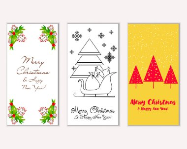 Mutlu Noeller ve mutlu yeni yıl tebrik kartları. Vektör çizim     