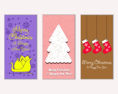 Mutlu Noeller ve mutlu yeni yıl tebrik kartları. Vektör çizim 