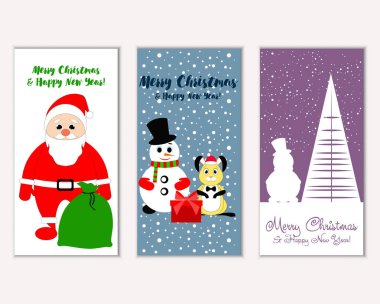 Renkli Noel kartları yılbaşı süslemeleri ve Noel Baba vektör çizim ile