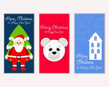 mutlu Noeller ve mutlu yeni yıl tebrik kartları vektör çizim     