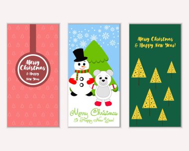 mutlu Noeller ve mutlu yeni yıl tebrik kartları vektör çizim       