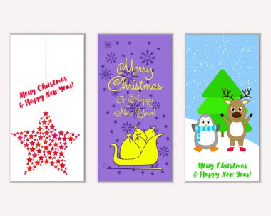 Mutlu Noeller ve mutlu yeni yıl tebrik kartları. Vektör çizim   