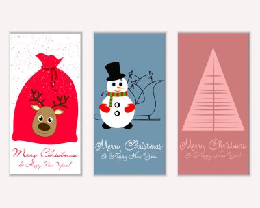 Mutlu Noeller ve mutlu yeni yıl tebrik kartları. Vektör çizim   