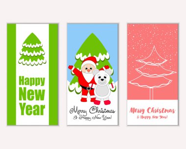mutlu Noeller ve mutlu yeni yıl tebrik kartları vektör çizim