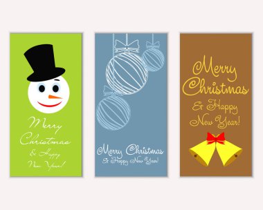 Renkli Noel kartları yılbaşı süsleri ve kardan adam vektör çizim ile