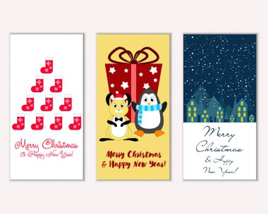 vektör çizim kış tatil tebrik kartları