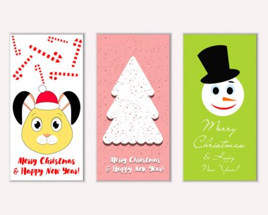 mutlu Noeller ve mutlu yeni yıl tebrik kartları vektör çizim       