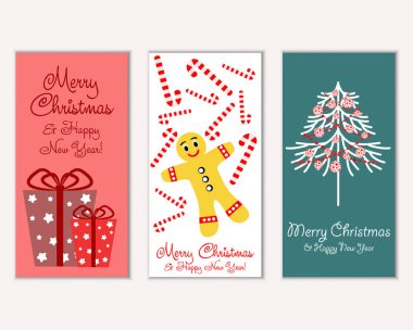 Mutlu Noeller ve mutlu yeni yıl tebrik kartları. Vektör çizim 