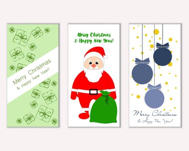 Renkli Noel kartları yılbaşı süslemeleri ve Noel Baba vektör çizim ile
