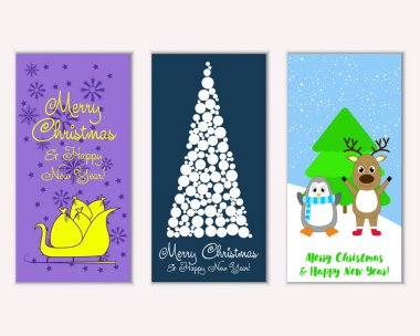 Mutlu Noeller ve mutlu yeni yıl tebrik kartları. Vektör çizim   