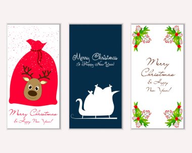 mutlu Noeller ve mutlu yeni yıl tebrik kartları vektör çizim     