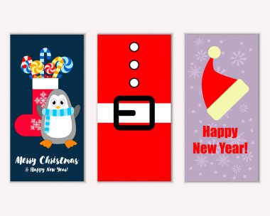 mutlu Noeller ve mutlu yeni yıl tebrik kartları vektör çizim   