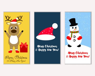 mutlu Noeller ve mutlu yeni yıl tebrik kartları vektör çizim