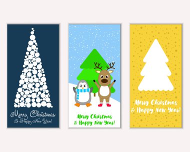 Mutlu Noeller ve mutlu yeni yıl tebrik kartları. Vektör çizim   