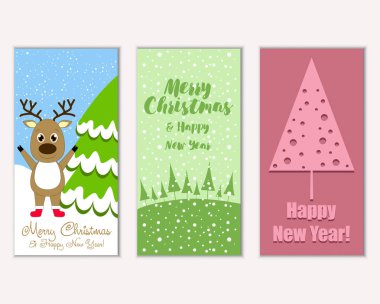 mutlu Noeller ve mutlu yeni yıl tebrik kartları vektör çizim