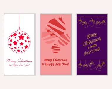 Mutlu Noeller ve mutlu yeni yıl tebrik kartları. Vektör çizim     