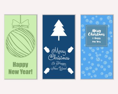 mutlu Noeller ve mutlu yeni yıl tebrik kartları vektör çizim