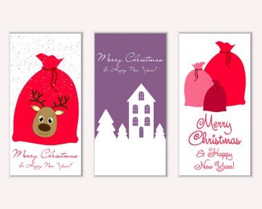 Mutlu Noeller ve mutlu yeni yıl tebrik kartları. Vektör çizim   