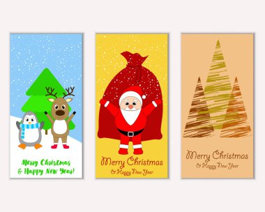 Mutlu Noeller ve mutlu yeni yıl tebrik kartları. Vektör çizim   