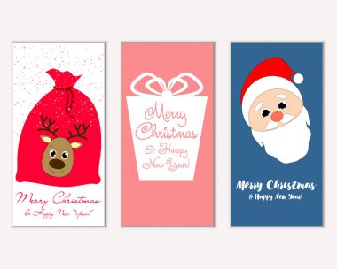 mutlu Noeller ve mutlu yeni yıl tebrik kartları vektör çizim     