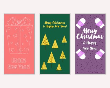 mutlu Noeller ve mutlu yeni yıl tebrik kartları vektör çizim       