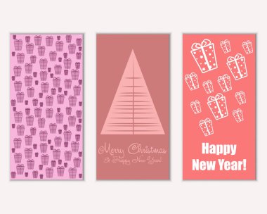 mutlu Noeller ve mutlu yeni yıl tebrik kartları vektör çizim     