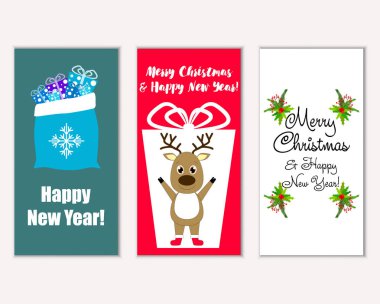 mutlu Noeller ve mutlu yeni yıl tebrik kartları vektör çizim