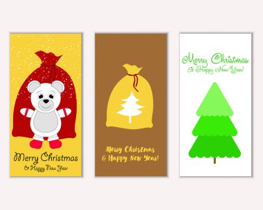 Mutlu Noeller ve mutlu yeni yıl tebrik kartları. Vektör çizim 