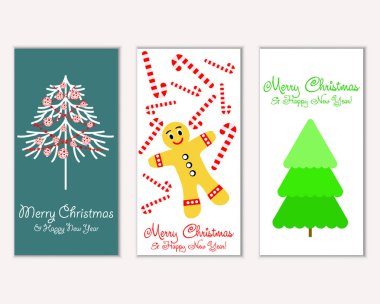 Mutlu Noeller ve mutlu yeni yıl tebrik kartları. Vektör çizim 