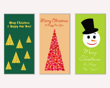 Renkli Noel kartları yılbaşı süsleri ve kardan adam vektör çizim ile
