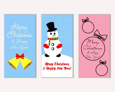 mutlu Noeller ve mutlu yeni yıl tebrik kartları vektör çizim