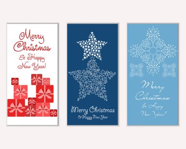 Mutlu Noeller ve mutlu yeni yıl tebrik kartları. Vektör çizim   