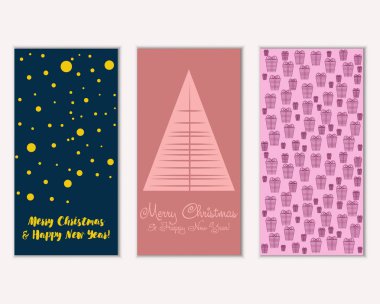 mutlu Noeller ve mutlu yeni yıl tebrik kartları vektör çizim     