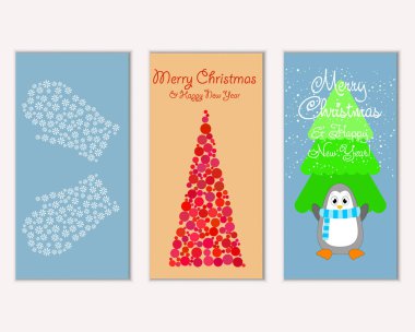 Mutlu Noeller ve mutlu yeni yıl tebrik kartları. Vektör çizim   