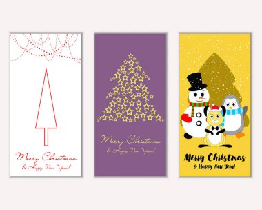 mutlu Noeller ve mutlu yeni yıl tebrik kartları vektör çizim     