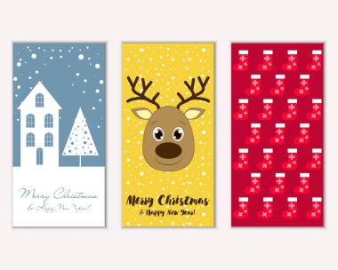 mutlu Noeller ve mutlu yeni yıl tebrik kartları vektör çizim