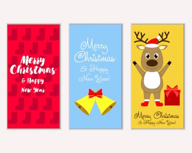 mutlu Noeller ve mutlu yeni yıl tebrik kartları vektör çizim