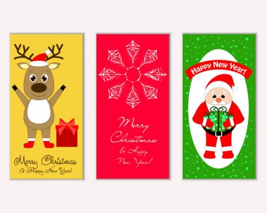 mutlu Noeller ve mutlu yeni yıl tebrik kartları vektör çizim   