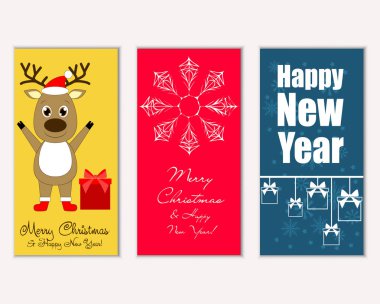 mutlu Noeller ve mutlu yeni yıl tebrik kartları vektör çizim   