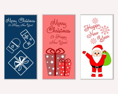 mutlu Noeller ve mutlu yeni yıl tebrik kartları vektör çizim