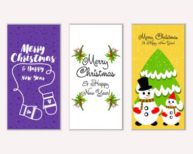 mutlu Noeller ve mutlu yeni yıl tebrik kartları vektör çizim
