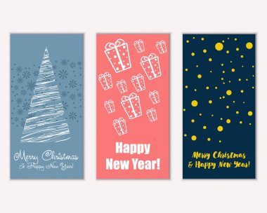 mutlu Noeller ve mutlu yeni yıl tebrik kartları vektör çizim     
