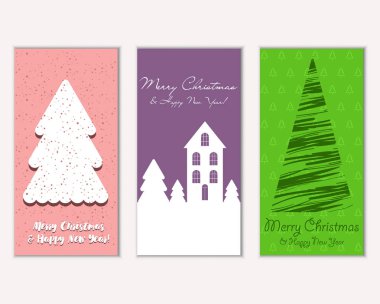 Mutlu Noeller ve mutlu yeni yıl tebrik kartları. Vektör çizim   