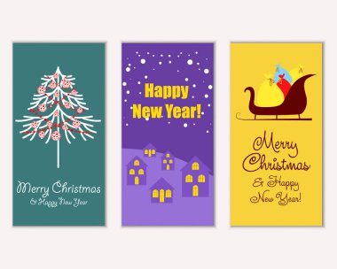 mutlu Noeller ve mutlu yeni yıl tebrik kartları vektör çizim