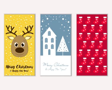 mutlu Noeller ve mutlu yeni yıl tebrik kartları vektör çizim