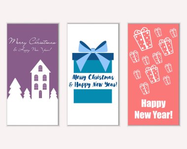 mutlu Noeller ve mutlu yeni yıl tebrik kartları vektör çizim     