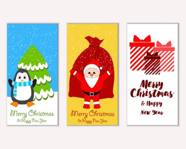 Mutlu Noeller ve mutlu yeni yıl tebrik kartları. Vektör çizim   